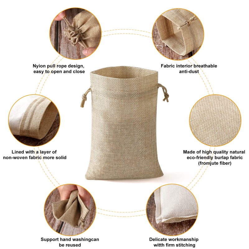 WenTao 25Set Reusable Burlap Gift Bags with Drawstring, 5x7" Small Party Favor Gift Bags + Bonus Gift Tags & String, Brown Linen Sacks Bag for Wedding Party Favor, Coffee, DIY Craft Sachet Bulk Bags - Image 2