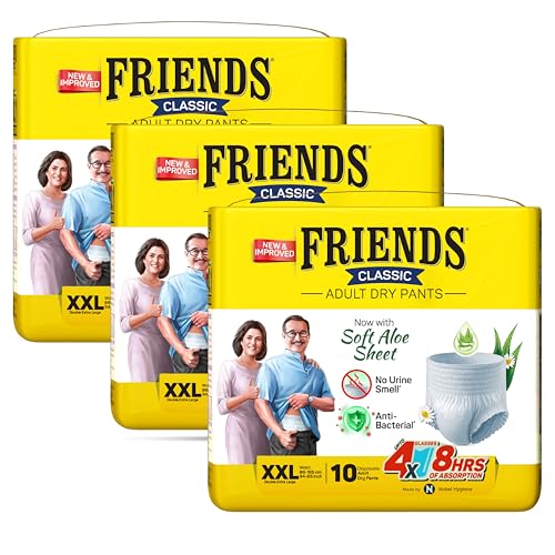 Friends Classic Adult Diaper XXL Size Pants | 30 Count (Double Extra Large) | Waist 34-65 inch | Aloe Vera | Unisex | Quick & Even Absorption | Long Protection hours | Brief-Like Fit | Odour Lock | Leakproof | Elastic Waist & Anti-Bacterial Absorbent Core - Image 1