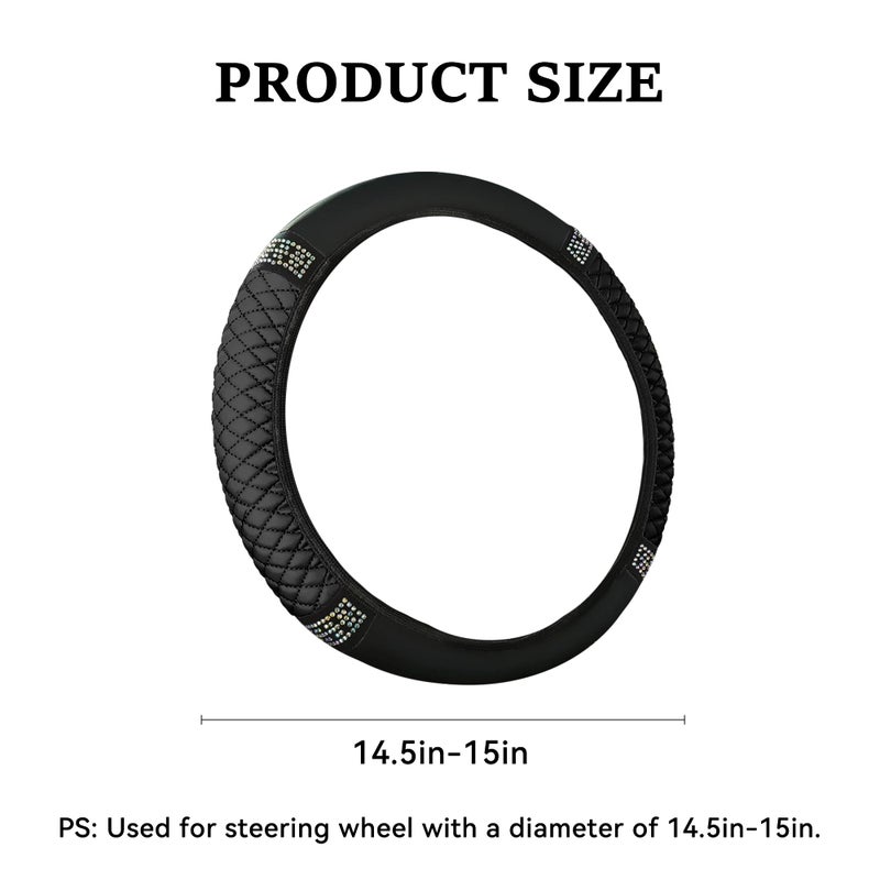 Tioollev Bling Car Steering Wheel Cover, 15 Inch Rhinestones Soft Leather Elastic Steering Wheel Protector, Sparkly Crystal Diamond for Women Girls, Car Interior Accessories for Most Cars (Black) - Image 2