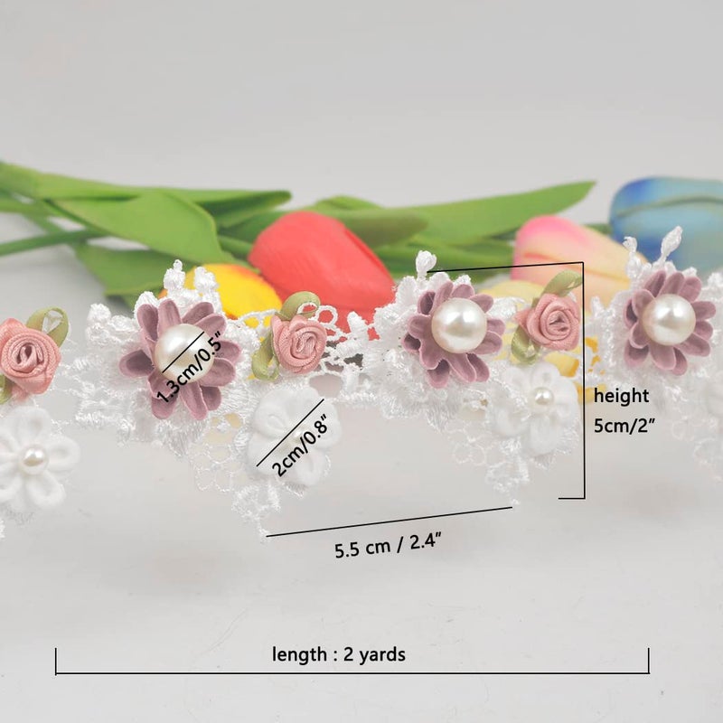 Kuasting 2 Yard Vintage Pearl Flower Ribbon Scallop Edge Trim Sewing Lace Trim Handmade DIY Sewing Supplies for Dress Embellishment (Pearl lace) - Image 2