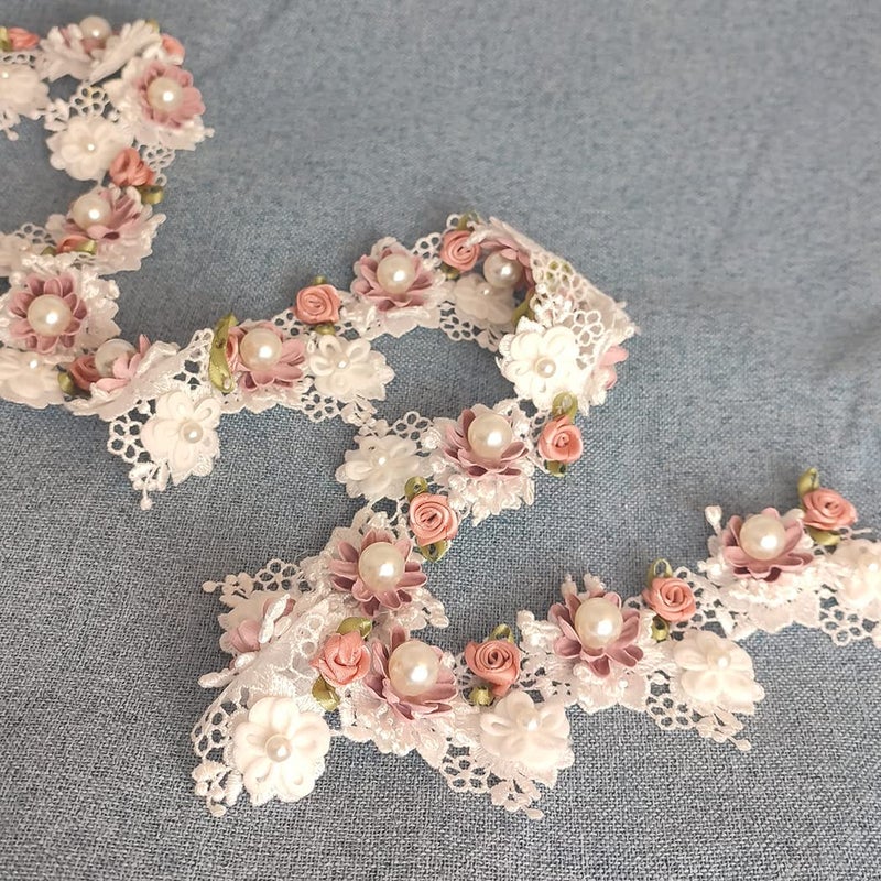 Kuasting 2 Yard Vintage Pearl Flower Ribbon Scallop Edge Trim Sewing Lace Trim Handmade DIY Sewing Supplies for Dress Embellishment (Pearl lace) - Image 4