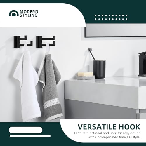Angle Simple Swivel Towel Hook Matte Black 2 Pack 304 Stainless Steel Double Robe Hook for Bathroom - Image 3