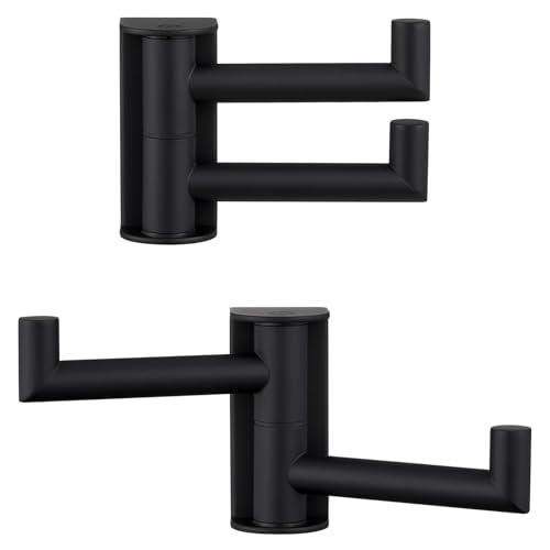 Angle Simple Swivel Towel Hook Matte Black 2 Pack 304 Stainless Steel Double Robe Hook for Bathroom - Image 1