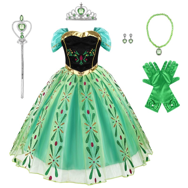 Acecharming Anna Dress Costume Snow Queen Girls Princess Dress with Accessories for Halloween Cosplay Fancy Birthday Party Coronation Dress Up