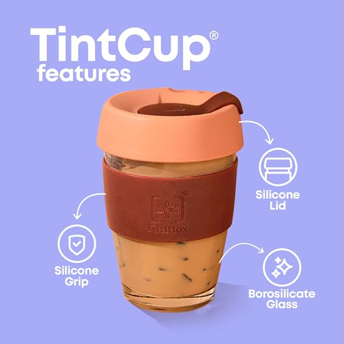 TintBox TintCup Borosilicate Glass Coffee Mug with Lid | Premium Glass Coffee Cup Sipper with Silicone Grip and Lid | for Office, Travel | Java Brown | 350 ml | Pack of 1 - Image 2