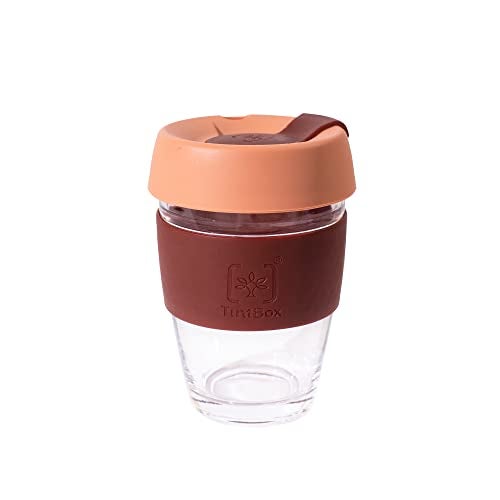 TintBox TintCup Borosilicate Glass Coffee Mug with Lid | Premium Glass Coffee Cup Sipper with Silicone Grip and Lid | for Office, Travel | Java Brown | 350 ml | Pack of 1 - Image 1