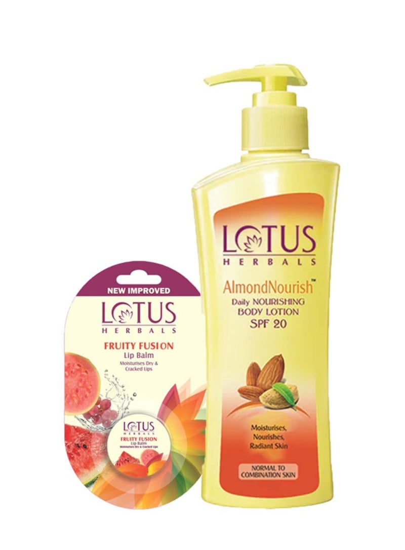 LOTUS HERBALS Lotus Herbals Winter Kit Almondnourish Daily Nourishing Body Lotion250ml Lip BalmFruity Fusion5g Set Of 2 