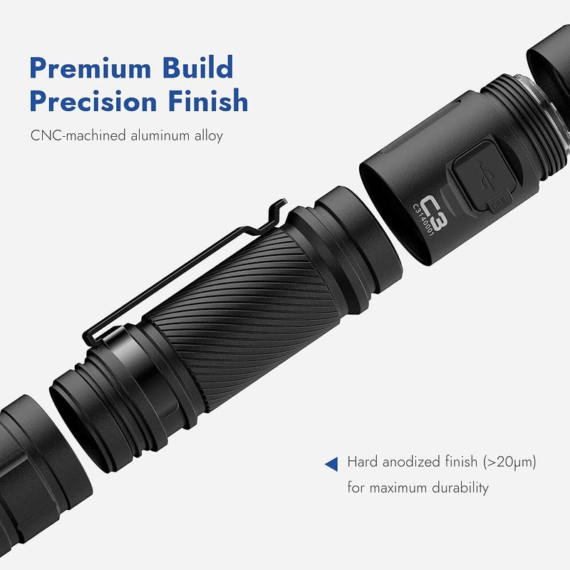 WUBEN C3 Flashlights 1200 Lumen led Rechargeable Torch Light 6 Modes, Water Resistant, Best Camping, Outdoor, Emergency, Everyday Carry - Image 3