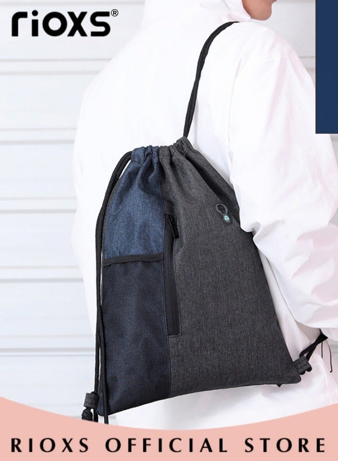 RIOXS Drawstring Backpack Bag for Adult Gymsack Bag with Pocket Gym Sports Bag Outdoor Exercise Running Swimming Backpack with Data Cable Storage Bag - Image 2