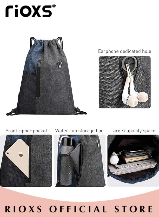 RIOXS Drawstring Backpack Bag for Adult Gymsack Bag with Pocket Gym Sports Bag Outdoor Exercise Running Swimming Backpack with Data Cable Storage Bag - Image 5