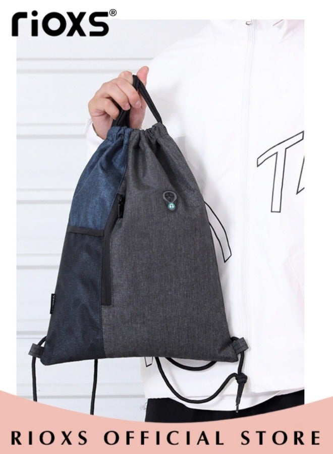 RIOXS Drawstring Backpack Bag for Adult Gymsack Bag with Pocket Gym Sports Bag Outdoor Exercise Running Swimming Backpack with Data Cable Storage Bag - Image 3
