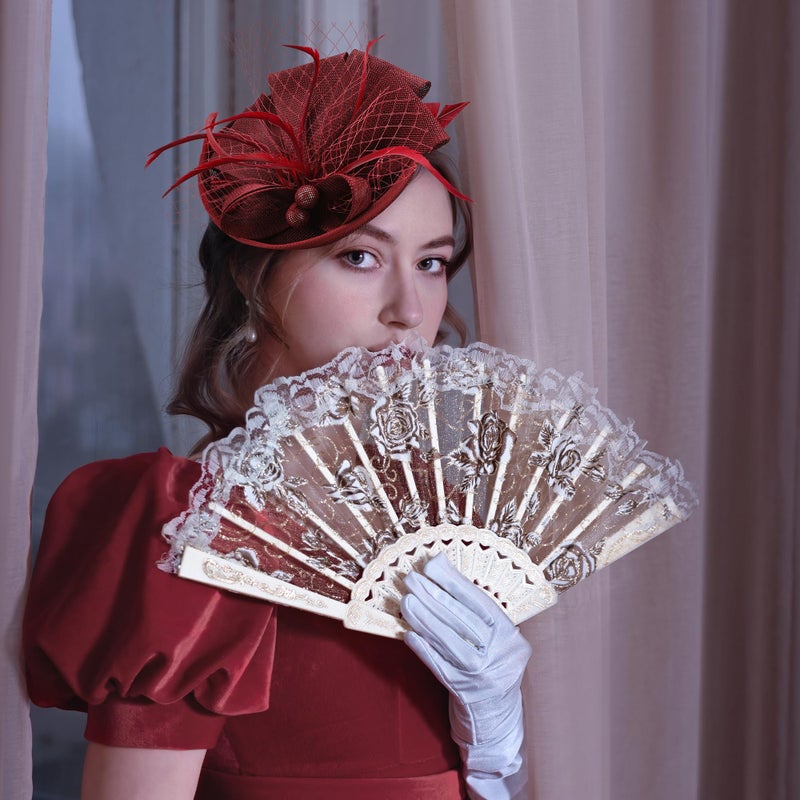 Zinniday Tea Party Hat for Women - 2026 Derby Fascinator with Detachable Headband (7.87 â€œx5.9â€ / Head Circumference 21.5â€œ-23.5â€) - Lightweight Feather & Polyester Wine Red - Image 4