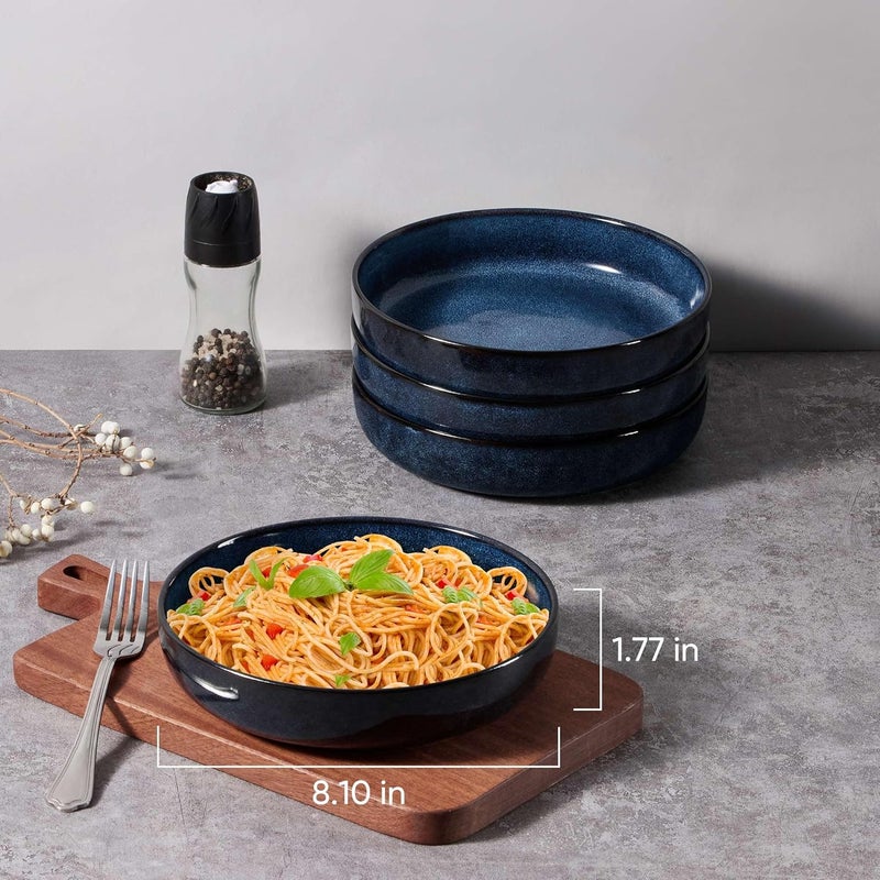 LIANYU Stoneware Pasta Bowls Set of 4 37oz Large Salad Pasta Bowl for Home Wide and Shallow Ceramic Plate Bowls for Serving Soup Dinner Microwave  Dishwasher Safe Sapphire Blue - Image 3