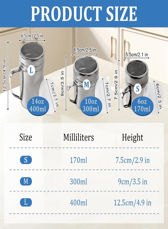 OYANIMO 2 Pcs Powdered Sugar Shaker Duster with Handle, Stainless Steel Fine Mesh Shaker Powder Cans with Plastic Lid, Sifter Dredge Shaker for Powder Sugar Cinnamon Cocoa Pepper Coffee Flour Salt (10oz) - Image 2
