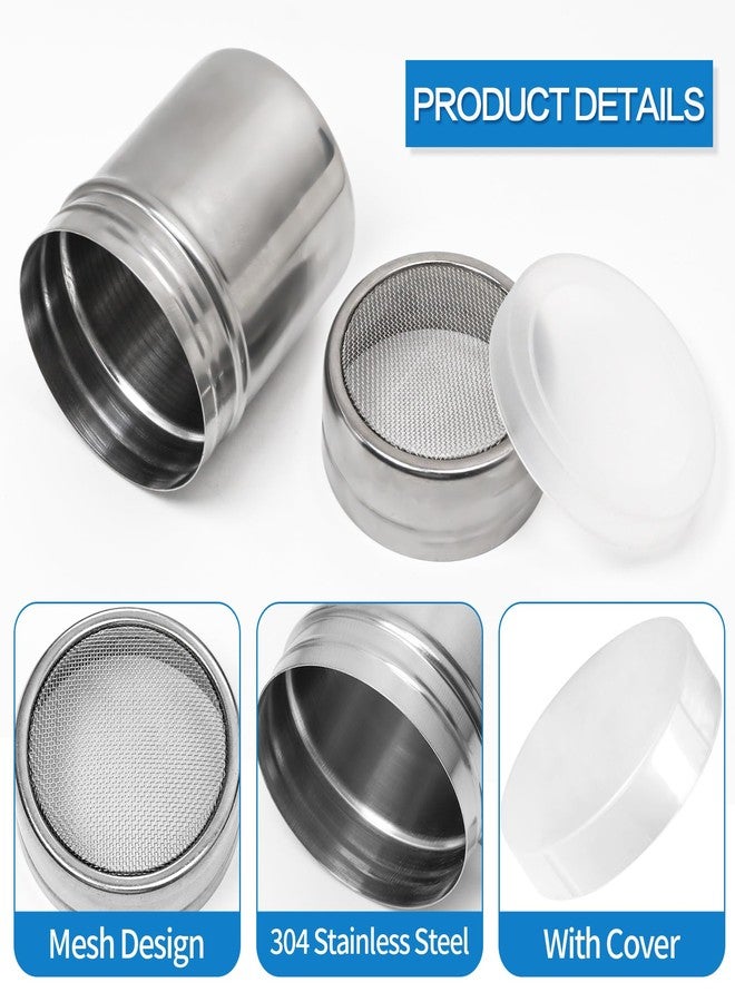 OYANIMO 2 Pcs Powdered Sugar Shaker Duster with Handle, Stainless Steel Fine Mesh Shaker Powder Cans with Plastic Lid, Sifter Dredge Shaker for Powder Sugar Cinnamon Cocoa Pepper Coffee Flour Salt (10oz) - Image 3