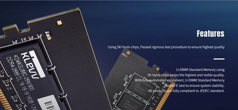 klevv ذاكرة رام كليف DDR4 16GB (1x16GB) 3200MHz CL22 1.2V UDIMM لسطح المكتب بشريحة SK Hynix (KD4AGUA80-32N220A) - Image 3