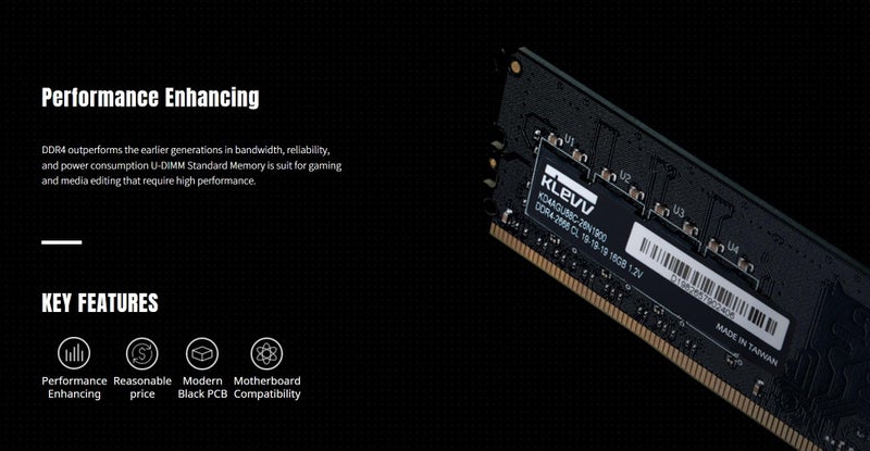 klevv ذاكرة رام كليف DDR4 16GB (1x16GB) 3200MHz CL22 1.2V UDIMM لسطح المكتب بشريحة SK Hynix (KD4AGUA80-32N220A) - Image 5