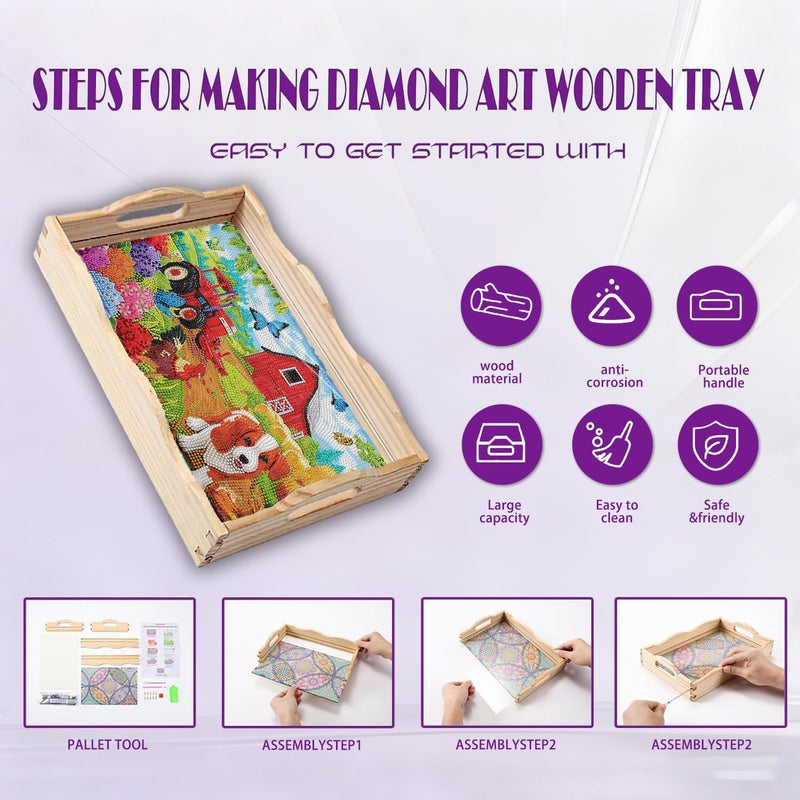 Ewjrnsf Diamond Art Kits For Adults Wooden Serving Trays With Handles  5D Diamond Painting Big Gem Arts And Craft Gifts Trays Decor Gift Home Decor (Cp039) - Image 3