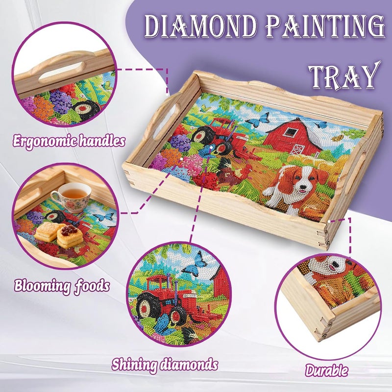Ewjrnsf Diamond Art Kits For Adults Wooden Serving Trays With Handles  5D Diamond Painting Big Gem Arts And Craft Gifts Trays Decor Gift Home Decor (Cp039) - Image 5