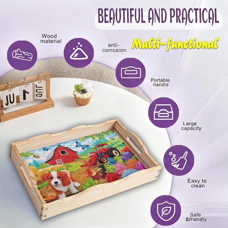 Ewjrnsf Diamond Art Kits For Adults Wooden Serving Trays With Handles  5D Diamond Painting Big Gem Arts And Craft Gifts Trays Decor Gift Home Decor (Cp039) - Image 4