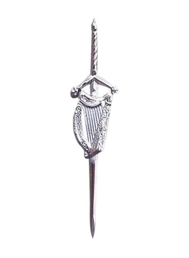 AAR Chrome Plated Harp Badge Kilt Pin Highland Scottish Celtic Design Kilt Accessory - Image 1