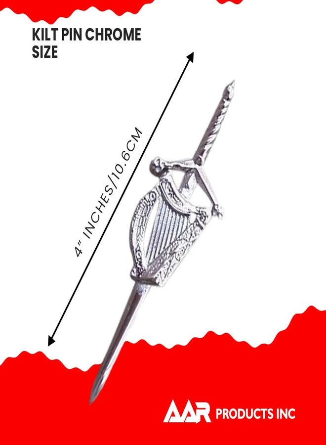 AAR Chrome Plated Harp Badge Kilt Pin Highland Scottish Celtic Design Kilt Accessory - Image 3