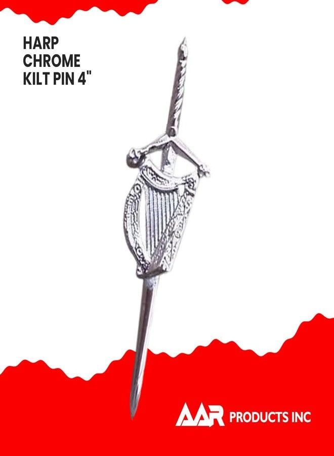 AAR Chrome Plated Harp Badge Kilt Pin Highland Scottish Celtic Design Kilt Accessory - Image 4