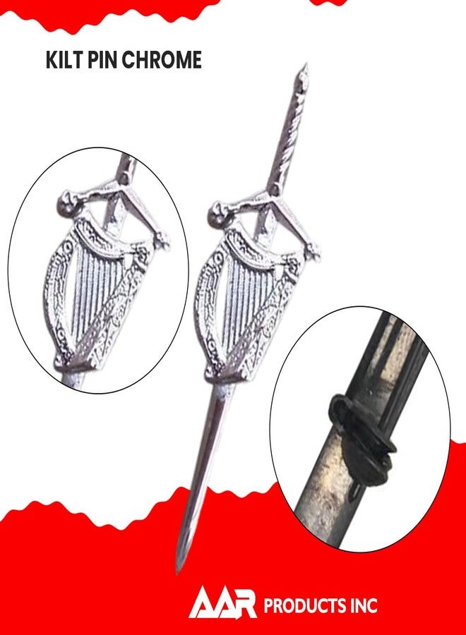 AAR Chrome Plated Harp Badge Kilt Pin Highland Scottish Celtic Design Kilt Accessory - Image 2