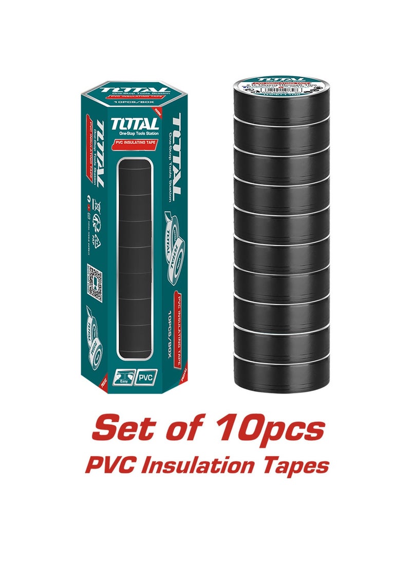 TOTAL TOTAL PVC Electrical Insulating Tape, 18mm x 9.15m, Black, 0.13mm Thickness, Pack of 10  - Image 1