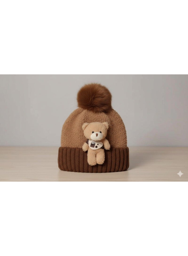 Cute Bear Winter Hat for Kids! Adorable and cute design with pop-out ears and a smiling bear face, suitable for boys and girls from infancy up to approximately 6 years old. Perfect for everyday outings or playing outdoors during winter. Easy to wear and gives your child a fun and adorable look. - Image 1