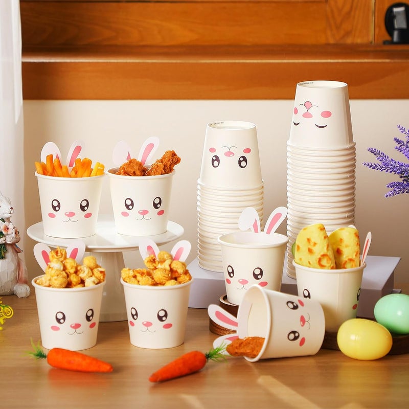 Tioncy 100 Pcs Easter Paper Cups 10oz Bunny Treat Snack Cups Bulk Disposable Easter Rabbit Cup with Ears Design Ice Cream Bowls for Easter Spring Bunny Themed Birthday Decorations Tea Parties Supplies - Image 3