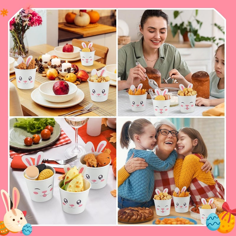 Tioncy 100 Pcs Easter Paper Cups 10oz Bunny Treat Snack Cups Bulk Disposable Easter Rabbit Cup with Ears Design Ice Cream Bowls for Easter Spring Bunny Themed Birthday Decorations Tea Parties Supplies - Image 5