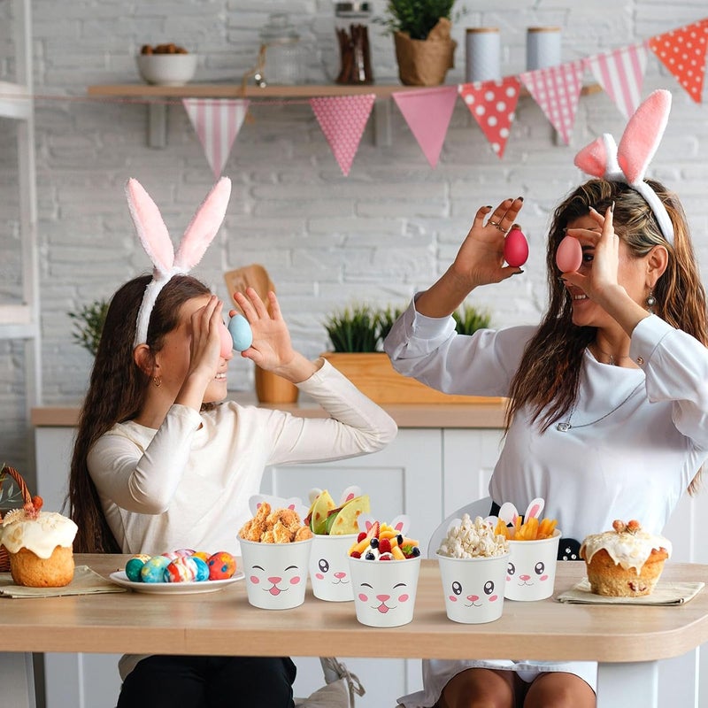 Tioncy 100 Pcs Easter Paper Cups 10oz Bunny Treat Snack Cups Bulk Disposable Easter Rabbit Cup with Ears Design Ice Cream Bowls for Easter Spring Bunny Themed Birthday Decorations Tea Parties Supplies - Image 4