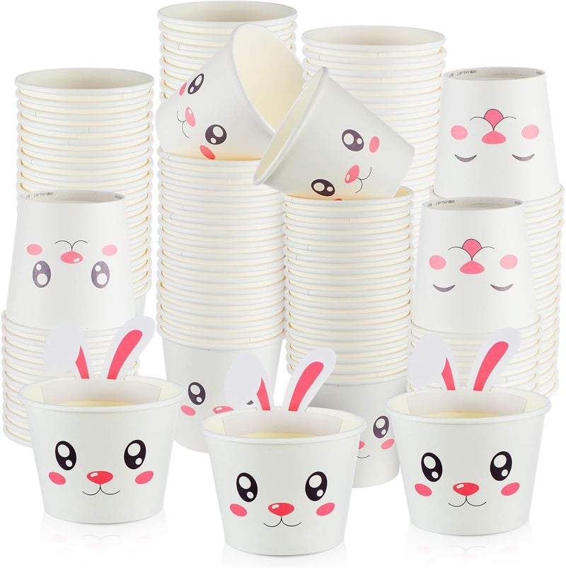 Tioncy 100 Pcs Easter Paper Cups 10oz Bunny Treat Snack Cups Bulk Disposable Easter Rabbit Cup with Ears Design Ice Cream Bowls for Easter Spring Bunny Themed Birthday Decorations Tea Parties Supplies - Image 1