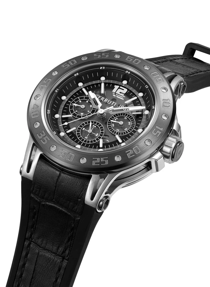 CERRUTI 1881 Velletri Black Genuine Leather Strap Multifunction Watch for Men, 45mm, 5 ATM