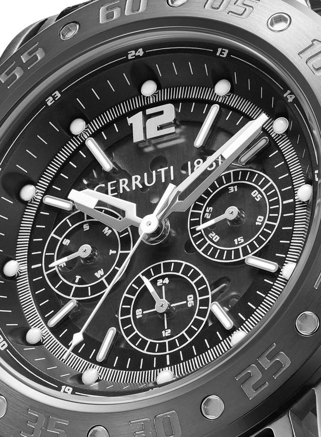 شيروتي 1881 Velletri Analog Black Watch For Men Sapphire Coated Flat Glass And Genuine Leather Strap 45mm Water Resistant 5 ATM - CIWGB0042301