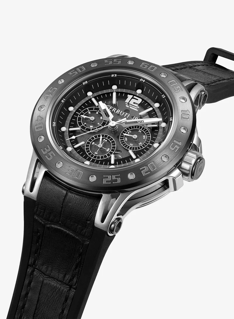 CERRUTI 1881 Velletri Black Genuine Leather Strap Multifunction Watch for Men, 45mm, 5 ATM