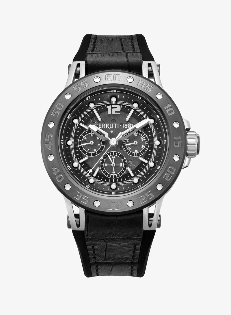 CERRUTI 1881 Velletri Black Genuine Leather Strap Multifunction Watch for Men, 45mm, 5 ATM