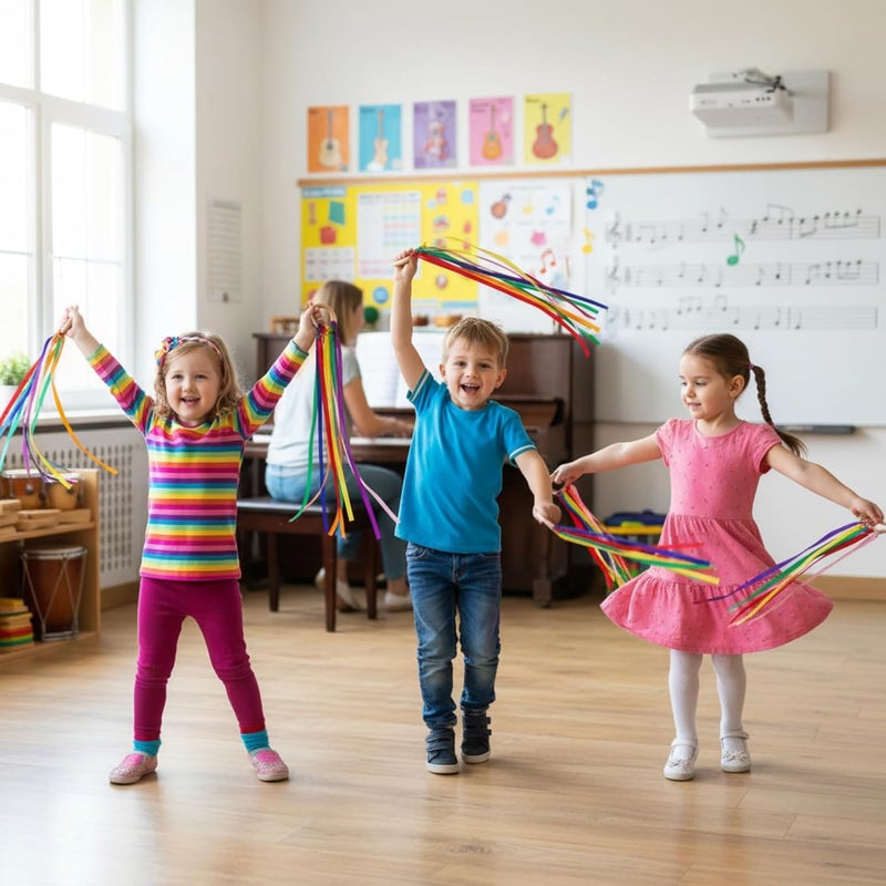 Sumind 6 Pcs Rainbow Ribbon Hand Kites Wands for Kids Dancer Streamer String Toy Thrown Waldorf Wand with Wooden Ring Wand Learning Educational(Vivid Colors) - Image 5