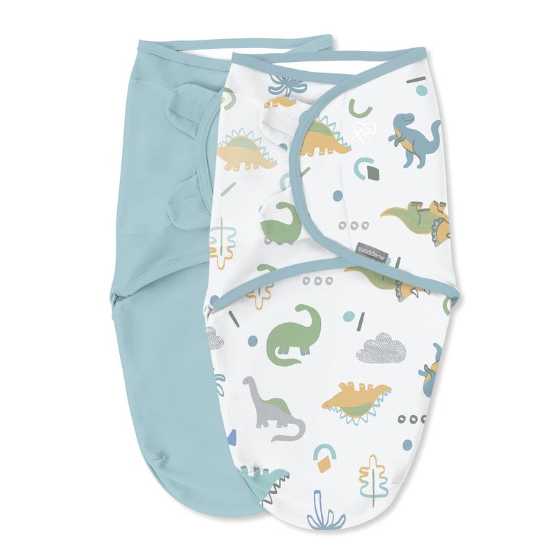 SwaddleMe by Ingenuity Original Swaddle 100 Cotton Improves Sleep  Calms Startle Reflex 03 Months 10 TOG 2Pack Baby Swaddle Blanket  Tropical Dino - Image 1