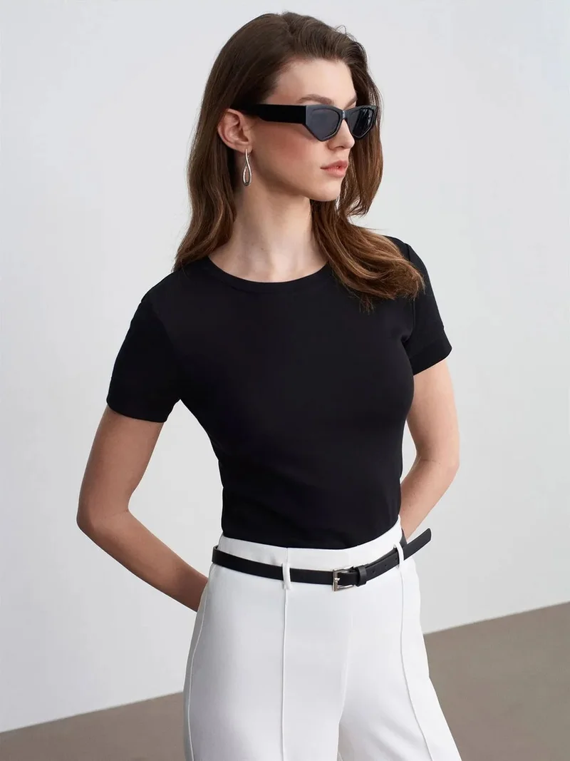 ديلفين Dilvin Women's Slim Fit Crew Neck T-Shirt
