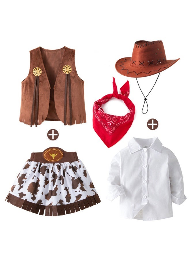 general 5 Pcs Cowboy Costume for Girls Dress Up Set, Birthday Cosplay Halloween Costume Party Costume - Image 1