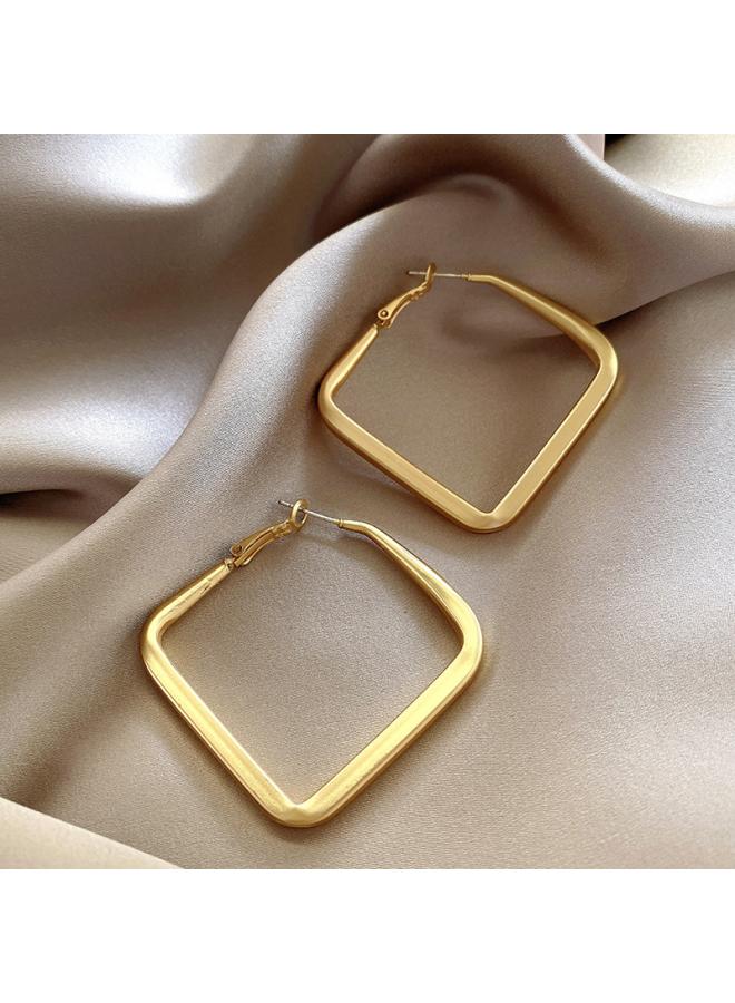 925 Silver Needle Hong Kong Style Retro Metal Earrings Women's High-grade Geometric Plain Ring Earrings All-match Exaggerated Commuter Earrings 