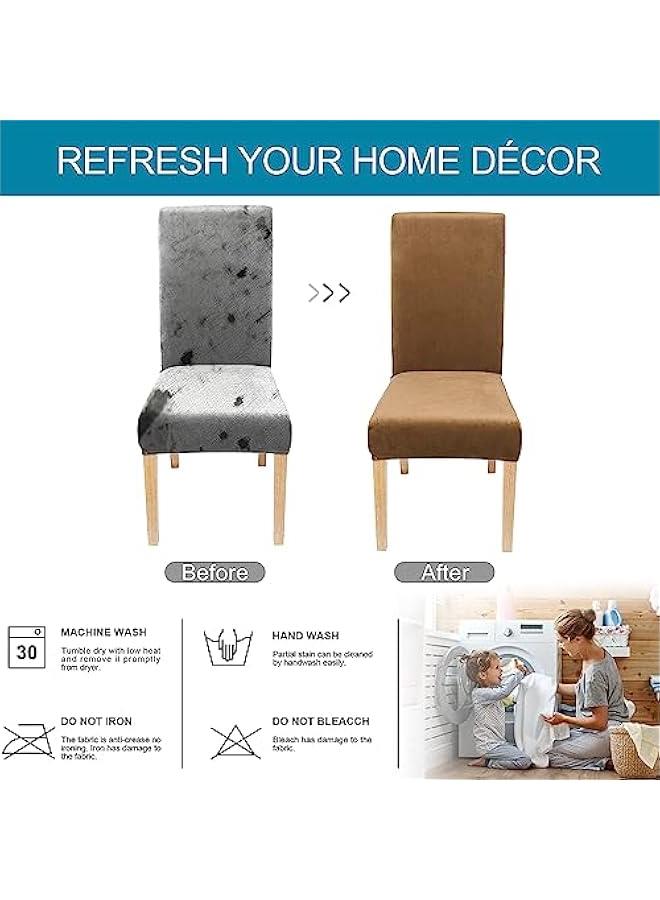بيوينتي انفوسن اغطية لكراسي غرفة الطعام، مجموعة اغطية مخملية لكرسي غرفة الطعام مكونة من 6 قطع، غطاء كرسي من قماش مخملي قابل للتمدد وقابل للازالة والغسل للمنزل والمطعم والولائم - (6 قطع، جملي) - Image 3
