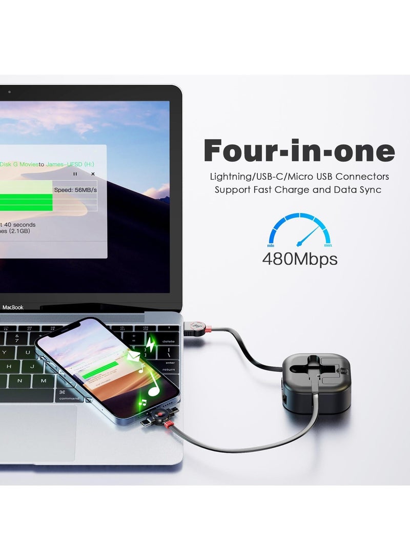 بيوينتي Multi Charging Cable, Retractable Multi Charging Cord 3 in 1 Fast Charger Cord, Multi Charging Adapter and Mobile Phone Holder - Image 3