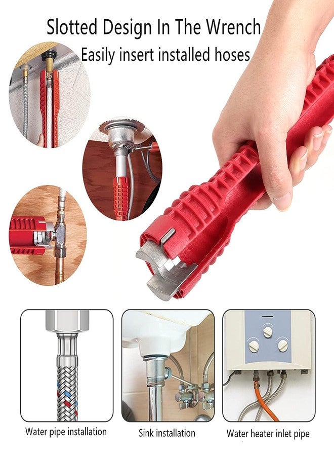 bosig® Multifunctional Tap Key Tool, Multi-Purpose Tap Wrench, Plumbers Wrench for Sink, Red, Suitable for Toilet, Sink, Water Line - Image 3