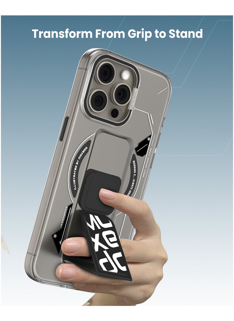 Moxedo Moxedo Magnetic Protective Case Scratch Resistant Drop Protection with Built-in Extendable Grip Stand Compatible for iPhone 15 Pro 6.1 inch - Black  - Image 4