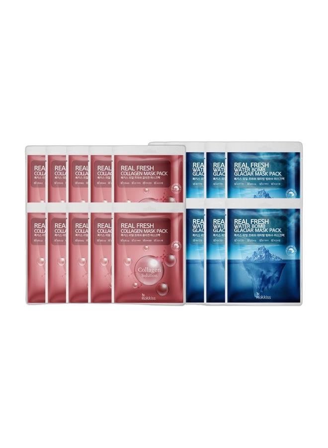ROKKISS 20 Sheets Real Fresh Collagen & Deep Hydration Korean Face Mask Bundle, Natural Cosmetic, Soothing&Moisturizing - Image 1