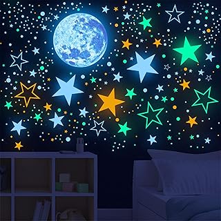 Sinekong Glow in The Dark Stars,Glow in The Dark Stars and Moon for Ceiling Glow in The Dark Wall Decal Colorful - Image 1