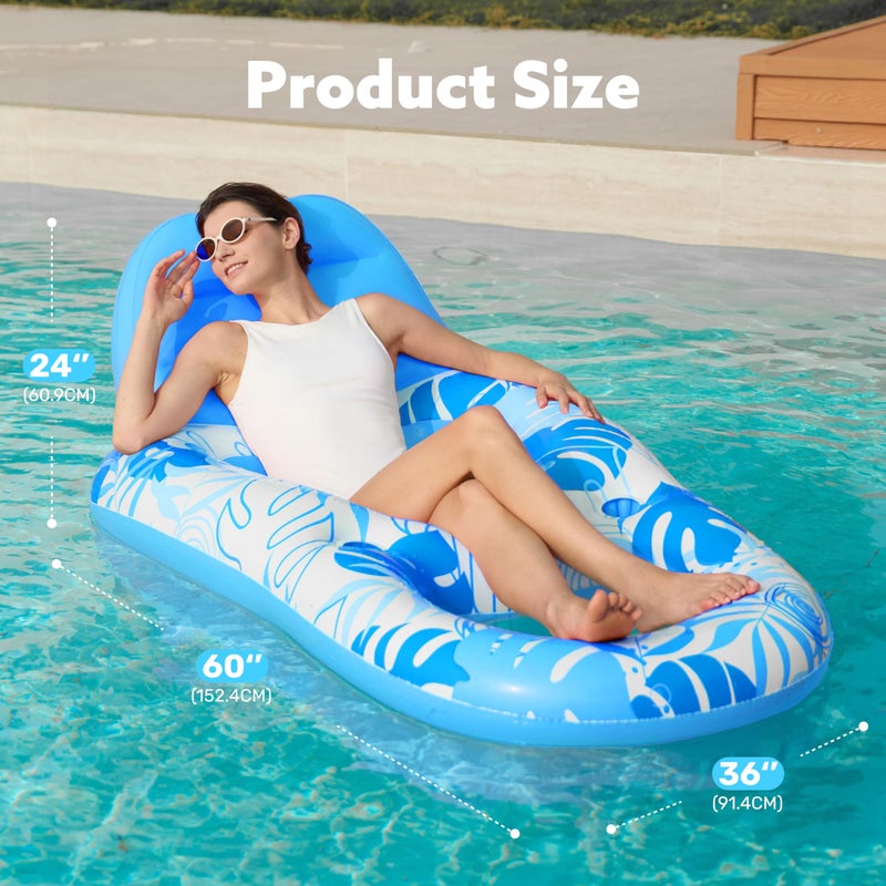 SLOOSH Pool Lounge Float Adult, Inflatable Pool Floats Lounger Raft Floaties Water Floating Recliner Chair with Cup Holders Foot Rest Swimming Floaty, Blue - Image 5